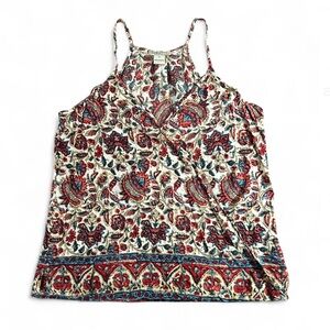 Lucky Brand Multicolor Floral Wrap Style Tank with Bubble Front Hem